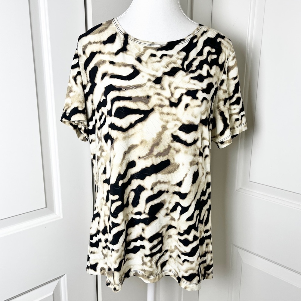 JM Collection Animal Print Beige & Black Textured Blouse - Medium